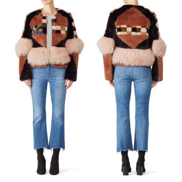 Alexis Patchwork Kotto Lined Plush Faux Fur Jacket Multicolor Women's Size Large - Picture 1 of 5